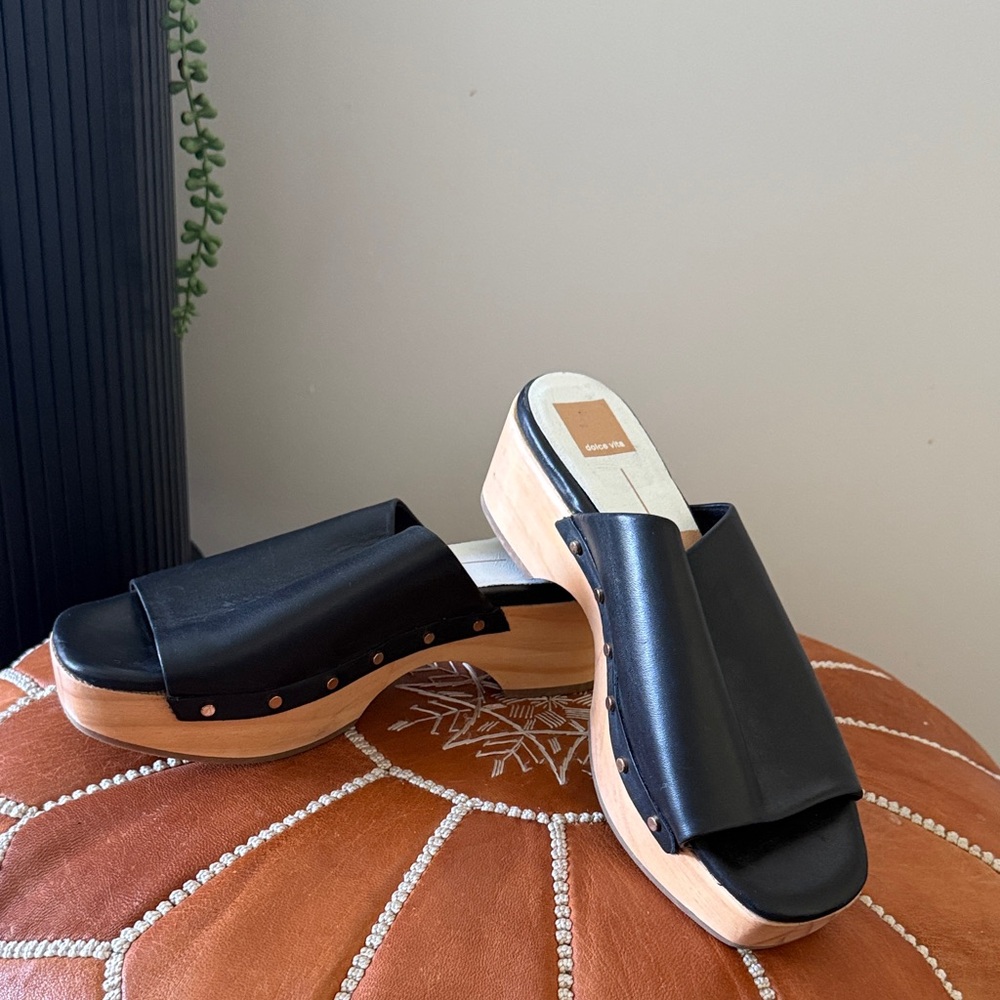 Stylish Black Leather Clogs